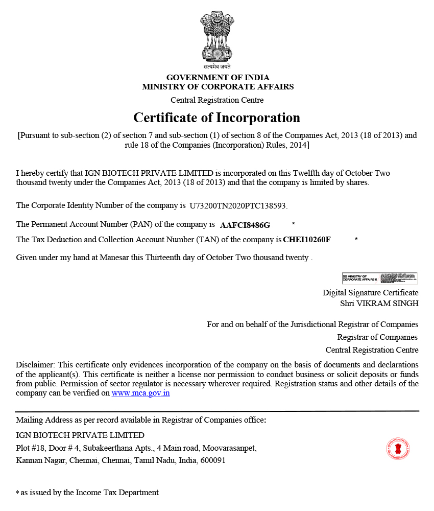 Certificate of Incorporation